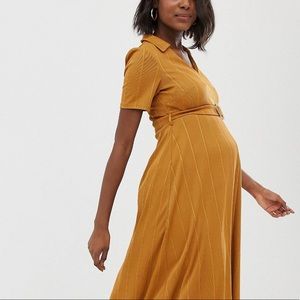 ASOS design maternity rib Fall dress in mustard